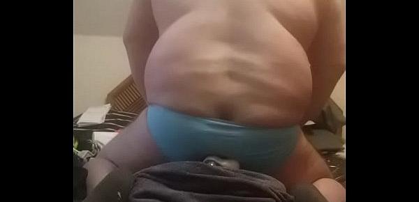  Cut a hole in my womens panties to shove my big dildo in my ass